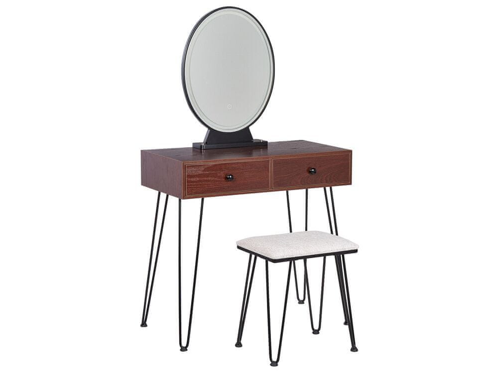 Beliani Toaletný stolík s 2 zásuvkami a LED zrkadlom tmavé drevo/čierna LOIX
